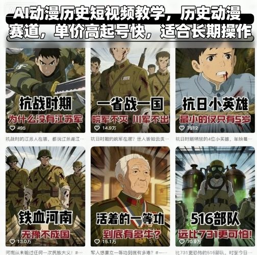 AI动漫历史短视频教学：高单价、快速起号，适合长期操作-网赚项目资源库
