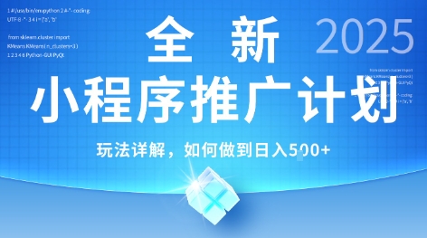 2025年最新小程序推广策略：简单操作，独家技术，日均5张+【揭秘】-网赚项目资源库