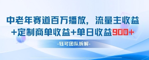 中老年赛道百万播放+流量主收益+定制收益，单日收益9张-网赚项目资源库