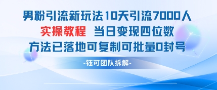 男粉引流新策略:10天内吸引7000人,日赚四位数,可复制、批量操作,零封号-网赚项目资源库