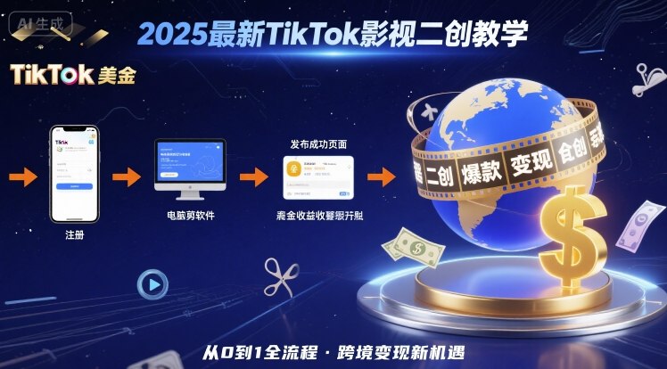 2025年TikTok影视二创教学：从注册到变现的全流程，探索跨境新机遇-网赚项目资源库