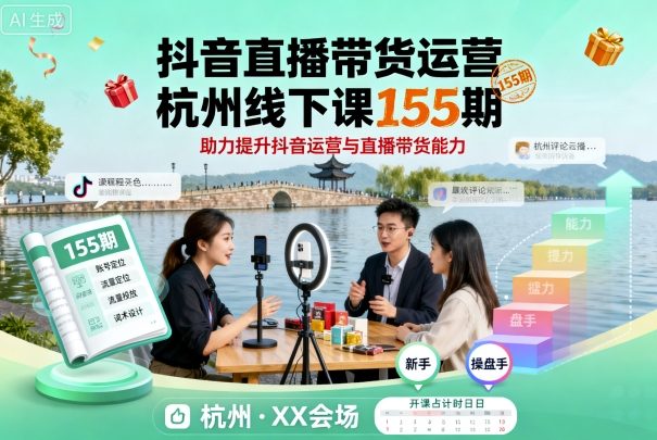 抖音直播带货杭州线下课程155期，提升抖音运营与直播带货技能-网赚项目资源库