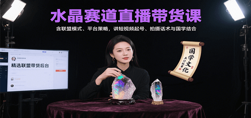 水晶赛道直播带货课程：联盟模式、平台策略与短视频起号技巧，结合国学提升影响力-网赚项目资源库
