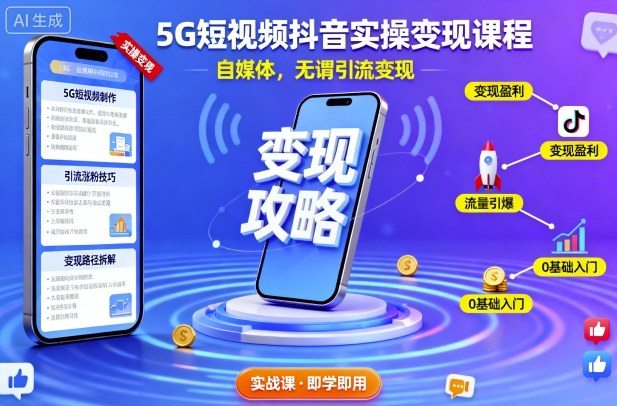 5G短视频抖音变现实操课程，自媒体引流与变现-网赚项目资源库