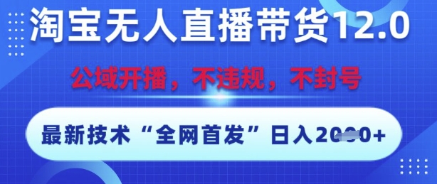 淘宝无人直播带货12.0：最新技术，不封号、不违规，操作简便，开播即爆单，日入多张【揭秘】-网赚项目资源库