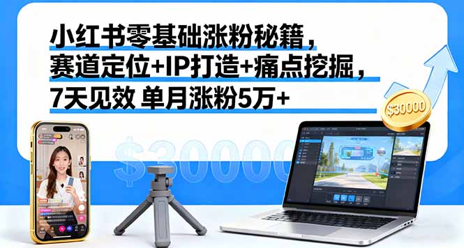 小红书新手快速增粉技巧:赛道定位、IP打造与痛点挖掘,7天见效,单月粉丝增长5万+-网赚项目资源库