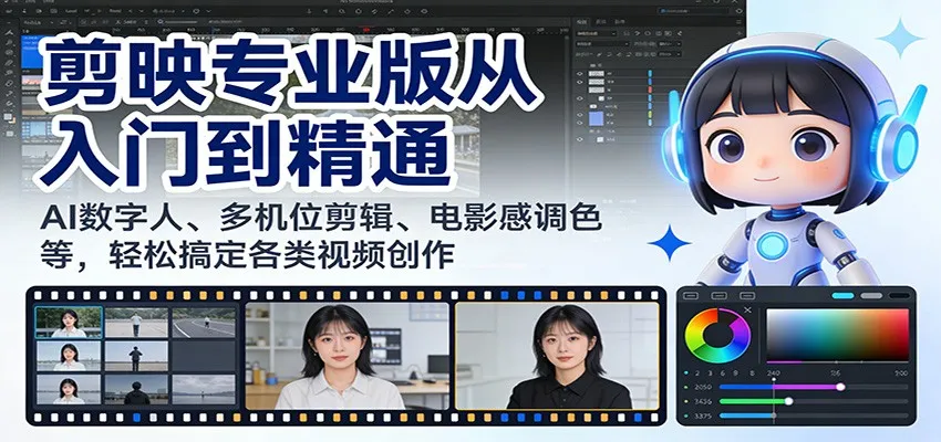 剪映专业版：AI数字人、多机位剪辑、电影感调色，轻松掌握视频创作-网赚项目资源库