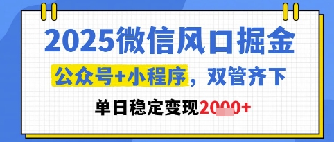 2025年微信掘金指南：公众号与小程序双管齐下，单日稳定收益1k+【揭秘】-网赚项目资源库