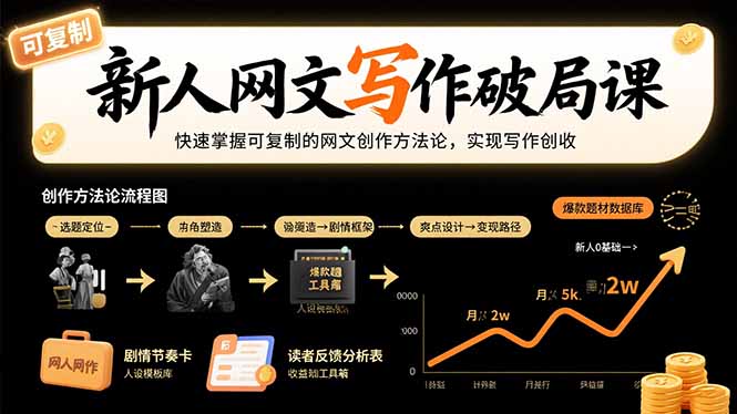 新人网文写作破局课：揭秘可复制的网文创作技巧，助你快速盈利-网赚项目资源库