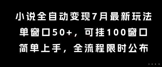 小说变现7月新策略：单窗口50+，100窗口可挂，简单上手，限时揭秘-网赚项目资源库