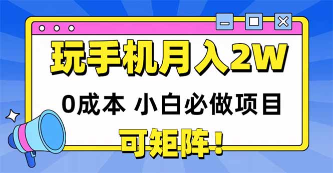 手机赚钱月入20000+,0成本小白项目,可矩阵操作-网赚项目资源库