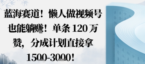 蓝海赛道：视频号躺赚秘籍，单条120万赞，分成计划直领1.5k-网赚项目资源库