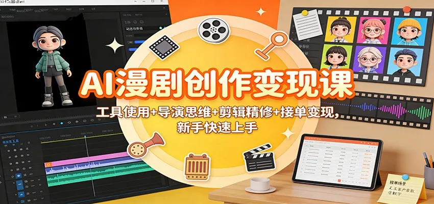 AI漫剧创作变现课程:工具使用、导演思维、剪辑精修与接单技巧,新手快速入门-网赚项目资源库