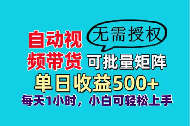 自动视频带货，批量矩阵收益，单日500+轻松实现睡后收益，小白可操作-网赚项目资源库