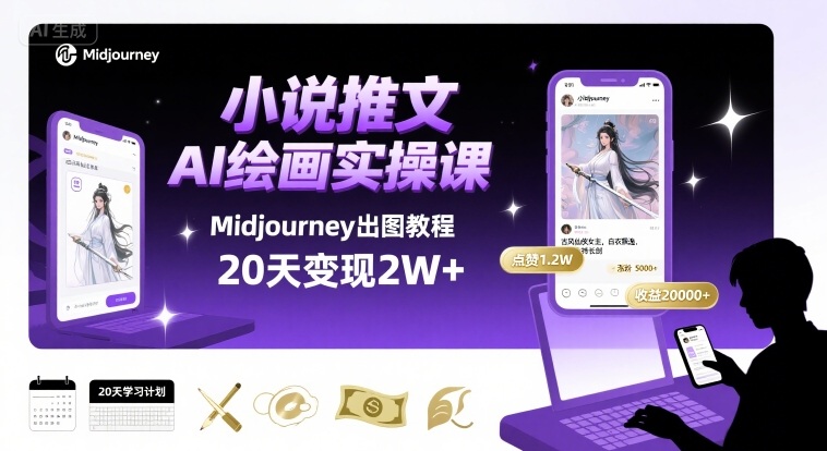 AI绘画MJ出图实操课：20天掌握Midjourney技巧，小说推文月入2万-网赚项目资源库