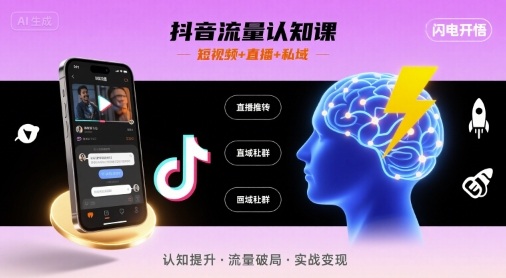 抖音流量提升课程：短视频、直播与私域运营，快速开悟-网赚项目资源库