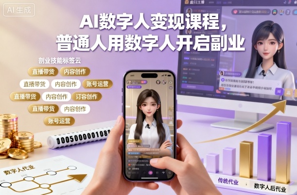 AI数字人变现课程:普通人如何用数字人开启副业-网赚项目资源库