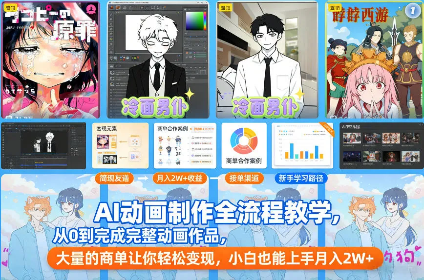 AI动画制作全流程教学：零基础到月入2万+，轻松掌握商单变现技巧-网赚项目资源库