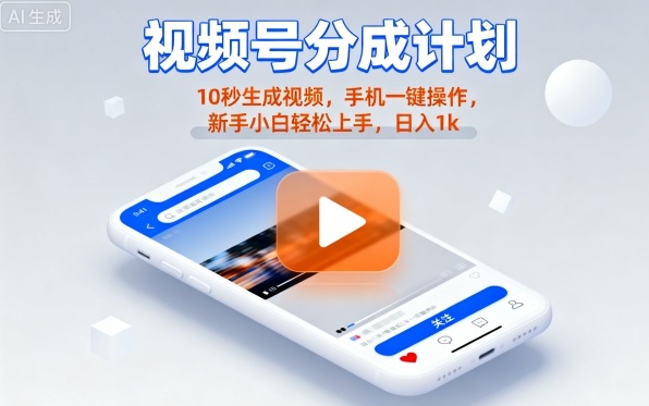 视频号快速收益技巧：10秒生成视频，手机一键操作，新手小白轻松上手，日入1K【揭秘】-网赚项目资源库