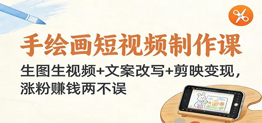 手绘画短视频制作课程：生图生视频+文案改写+剪映变现，涨粉赚钱两不误-网赚项目资源库