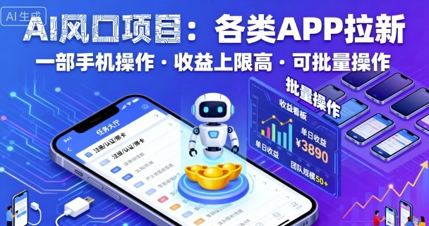 AI风口项目，APP拉新神器，一部手机操作，收益高可批量-网赚项目资源库