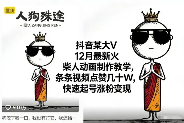 抖音大V12月火柴人动画制作教程，视频点赞超百万，快速涨粉变现-网赚项目资源库