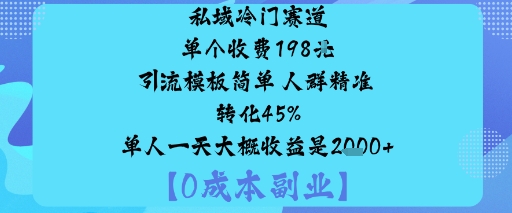 私域冷门赛道：198元引流模板，简单操作，精准转化45%，单人日收益1k+-网赚项目资源库
