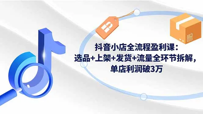抖音小店盈利实战课：选品、上架、发货、流量全解析，单店利润破3万-网赚项目资源库