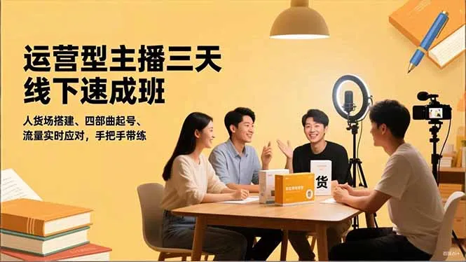 运营型主播三天线下班,人货场搭建,四部曲起号,流量实时应对,手把手带练-网赚项目资源库