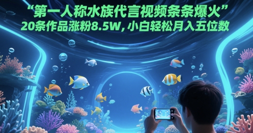 第一人称水族代言视频爆火，20条作品涨粉8.5W，小白轻松月入五位数-网赚项目资源库