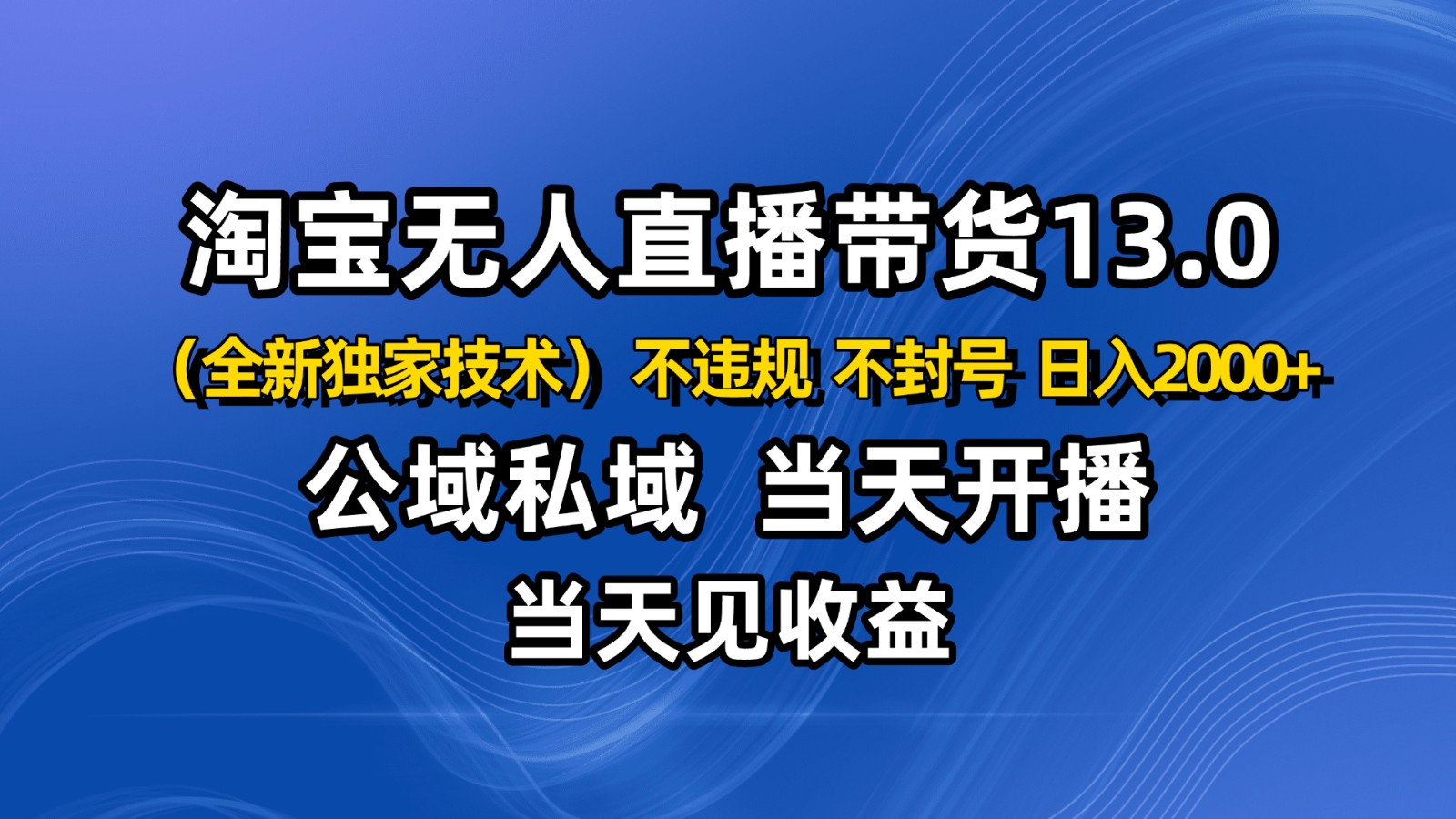 淘宝无人直播13.0：公域私域技术，无封号违规风险，助力下半年旺季日入2000+-网赚项目资源库