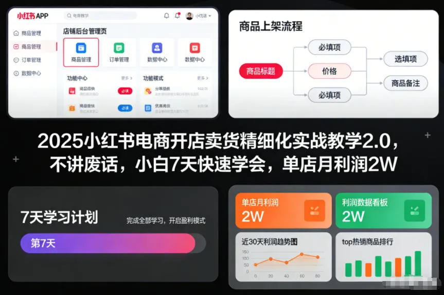 2025小红书电商开店卖货精细化实战教学2.0，7天小白快速学会，单店月利润2W-网赚项目资源库