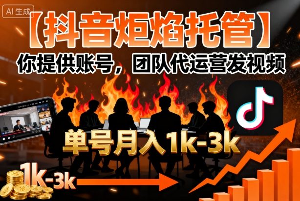 抖音炬焰托管：账号提供，团队代运营，单号月入1k+【揭秘】-网赚项目资源库