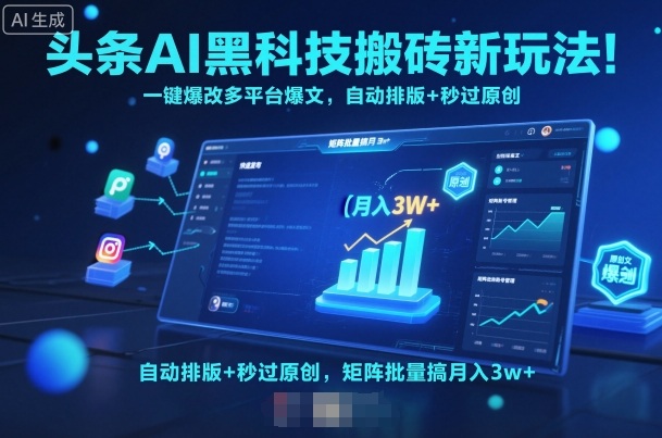 头条AI黑科技:一键爆改多平台,自动排版秒过原创,月入3w+【揭秘】-网赚项目资源库