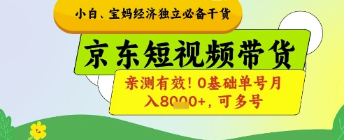 小白宝妈经济独立必备：京东短视频带货，0基础月入8k+【揭秘】-网赚项目资源库