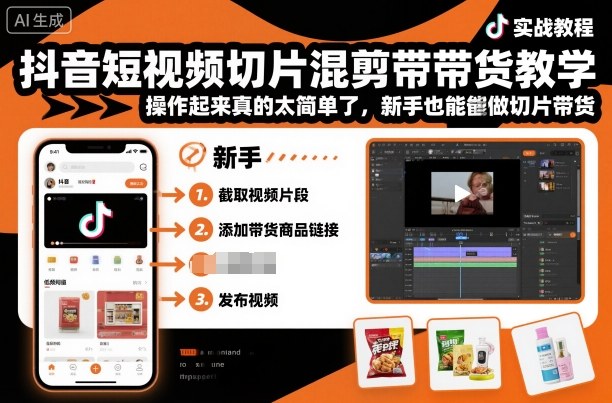 抖音短视频切片混剪带货教程，新手也能轻松上手！-网赚项目资源库