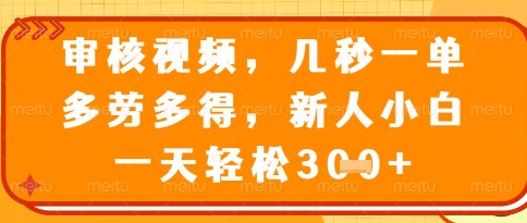 视频审核员，快速结算，不限时间地点，新手日入多张+揭秘-网赚项目资源库