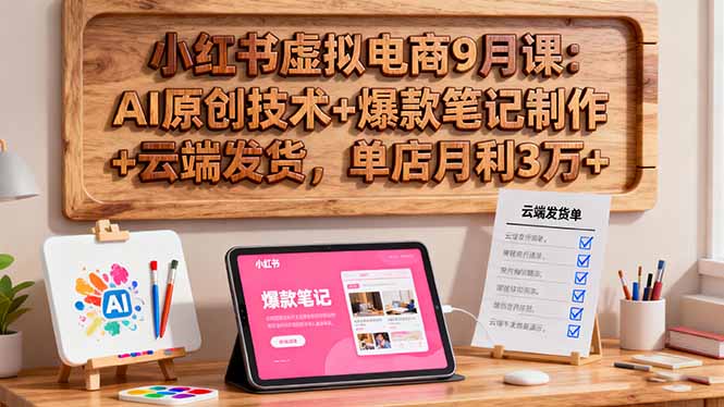小红书虚拟电商9月课程：AI原创技术+爆款笔记制作+云端发货，单店月利润3万+-网赚项目资源库