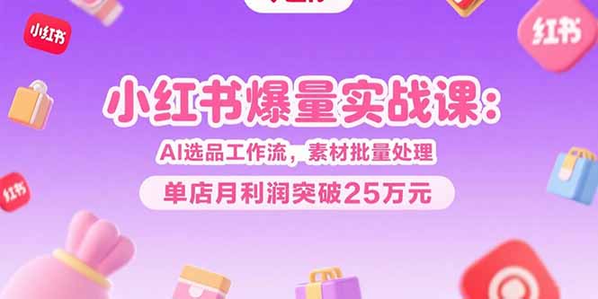 小红书爆量实战课：AI选品工作流，素材批量处理，单店月利润突破25万元-网赚项目资源库