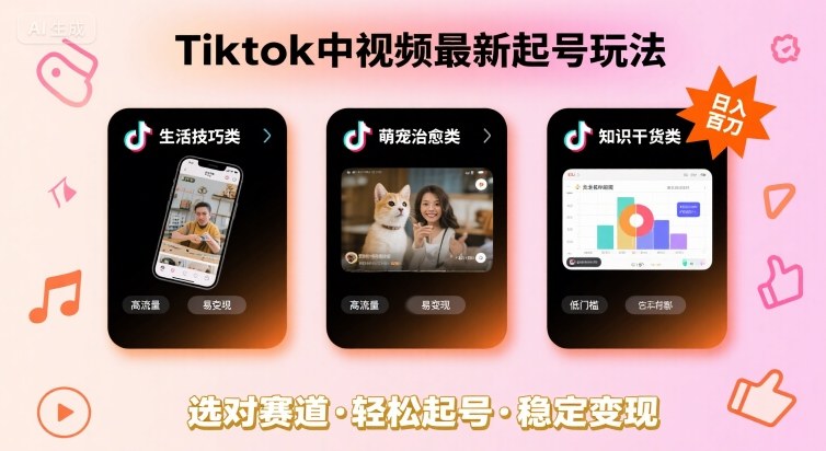 Tiktok视频起号技巧：日入百刀，掌握这几个赛道-网赚项目资源库