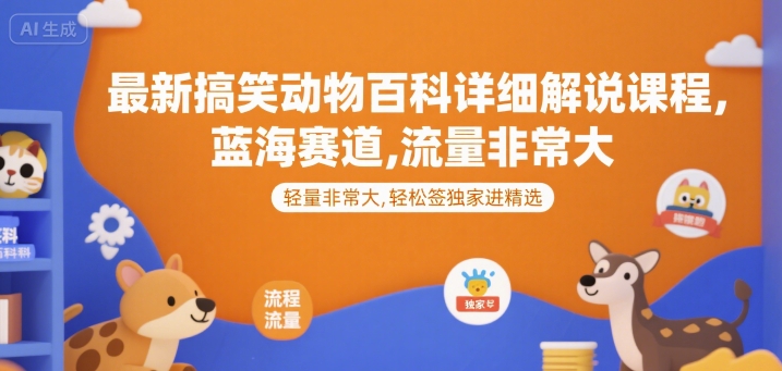 最新搞笑动物百科课程:蓝海赛道,流量巨大,轻松签约精选-网赚项目资源库