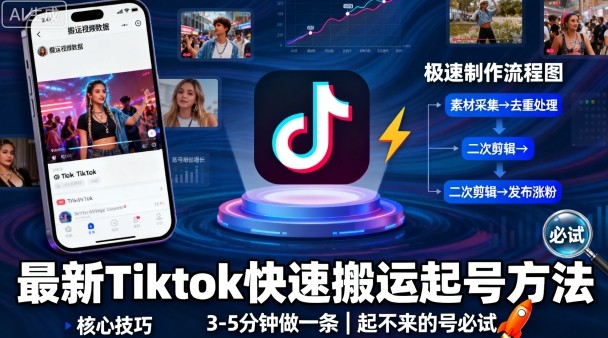 Tiktok快速起号技巧：3-5分钟制作一条视频，无效尝试新方法-网赚项目资源库