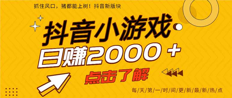 抖音小游戏：最新创业风口，单游戏收益超2000元，立即点击了解详情。-网赚项目资源库
