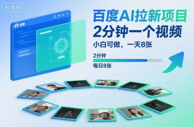 百度AI拉新项目，2分钟视频教程，小白上手，一天8张案例+保姆级教程-网赚项目资源库