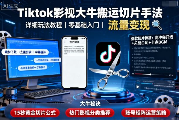 Tiktok影视搬运技巧：详细教程解析-网赚项目资源库