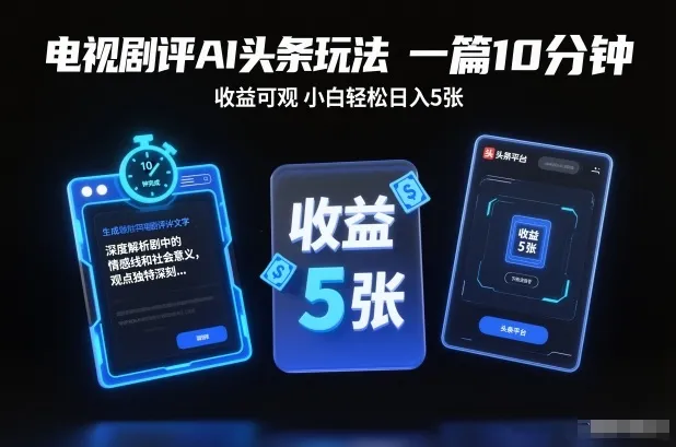 电视剧评AI头条玩法,10分钟收益可观,小白轻松日入5张+【独家】-网赚项目资源库