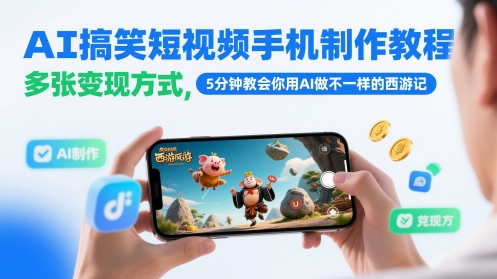 AI搞笑短视频手机制作教程：5分钟学会用AI创作西游记，多渠道变现指南-网赚项目资源库