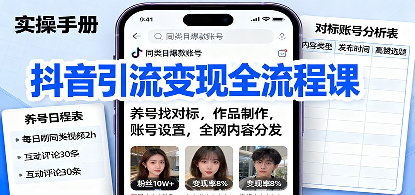 抖音引流变现全流程课程：养号、对标、作品制作与内容分发技巧-网赚项目资源库