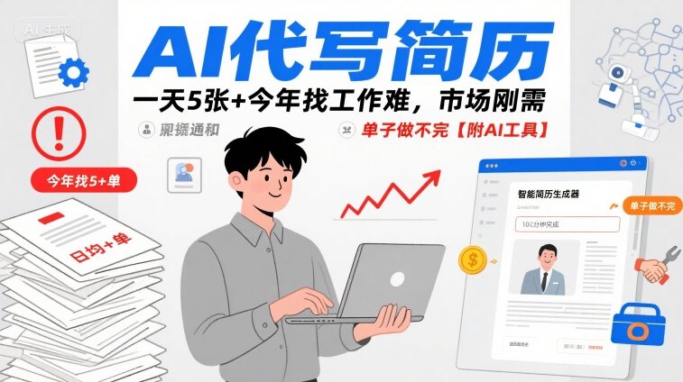 AI代写简历服务：一天5张，今年找工作难，市场刚需，订单不断【附AI工具】-网赚项目资源库