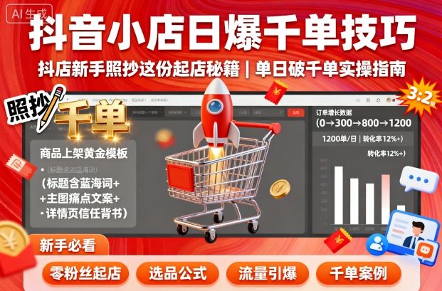 抖音小店日销千单攻略，新手必看起店秘籍，单日破千单-网赚项目资源库